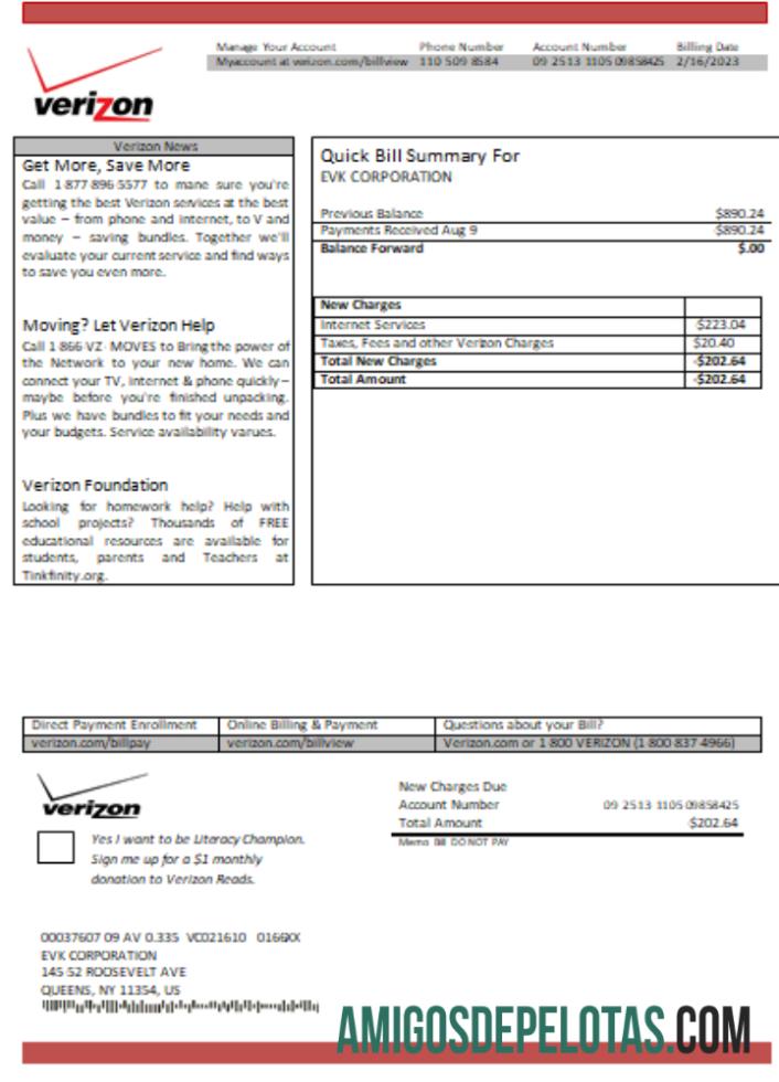 Projeto de lei de serviços públicos da Verizon, SCR exemplo